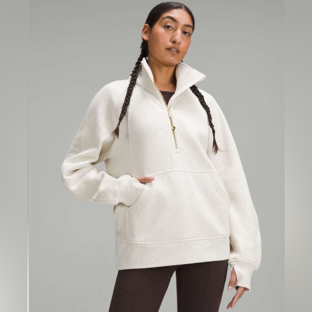 Lululemon Scuba Oversized Funnel-Neck Half Zip *Long, Heathered Bone/Gold